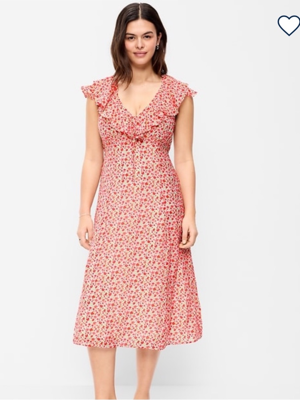 Pink Floral Ruffle Midi Dress